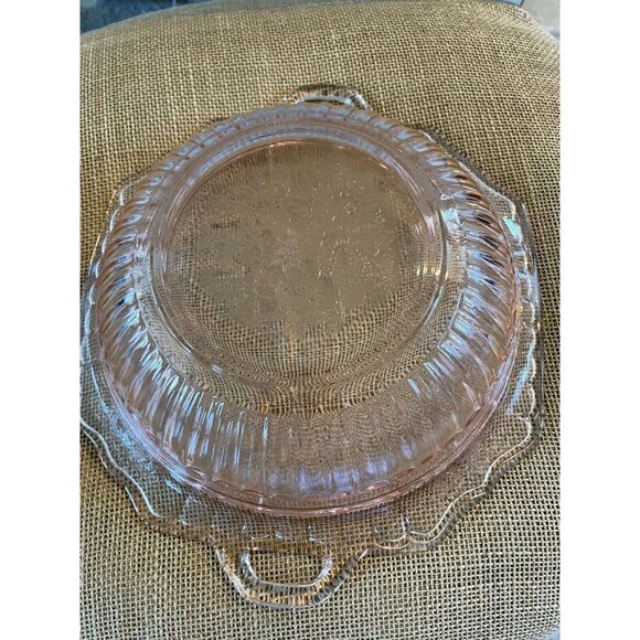 Hocking Glass Co Mayfair Pink Depression Glass Serving Bowl w/ handles, 11" - Picture 6 of 6